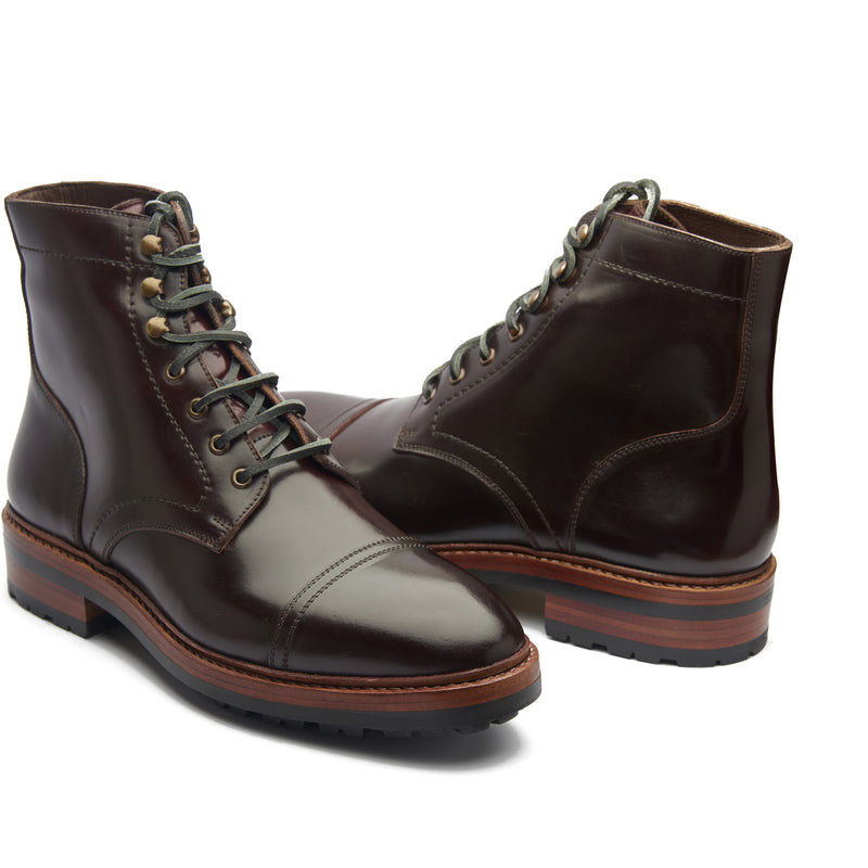 Dixon, Cap-Toe Derby Boot - Shell Cordovan Color#8 | Hand Welted Cordovan Series