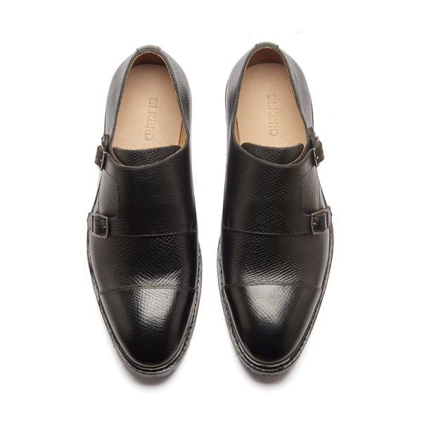 Arnold, Double Monk Strap - Black Hatch-grain | Hand Welted New Age