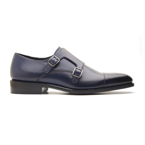Leon, Cap-toe Double Monk Strap - Navy | Hand Welted Classics Collection