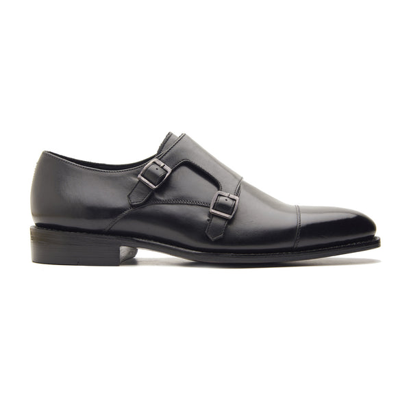 Leon, Cap-toe Double Monk Strap - Black | Hand Welted Classics Collection