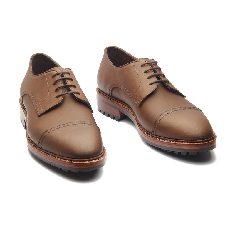 Junior, Cap-Toe Derby Shoe - Brown Waxy Pull-up | New Age
