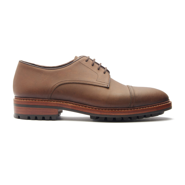Junior, Cap-Toe Derby Shoe - Brown Waxy Pull-up | New Age