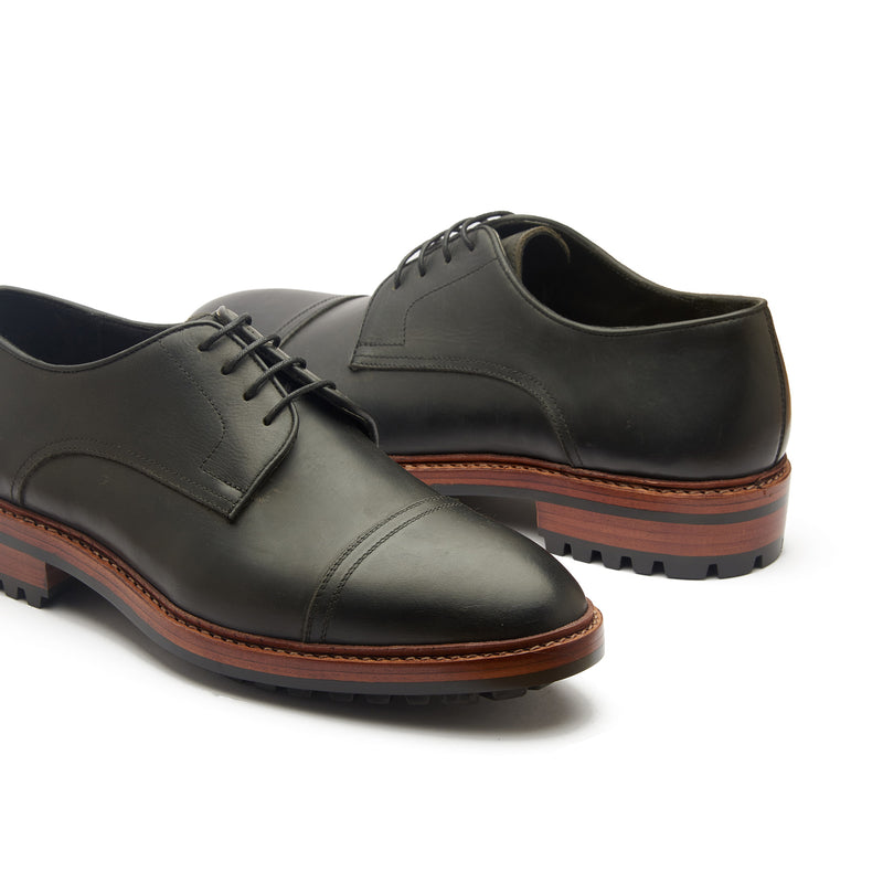 Junior, Cap-Toe Derby Shoe - Black Waxy Pull-up | Hand Welted New Age