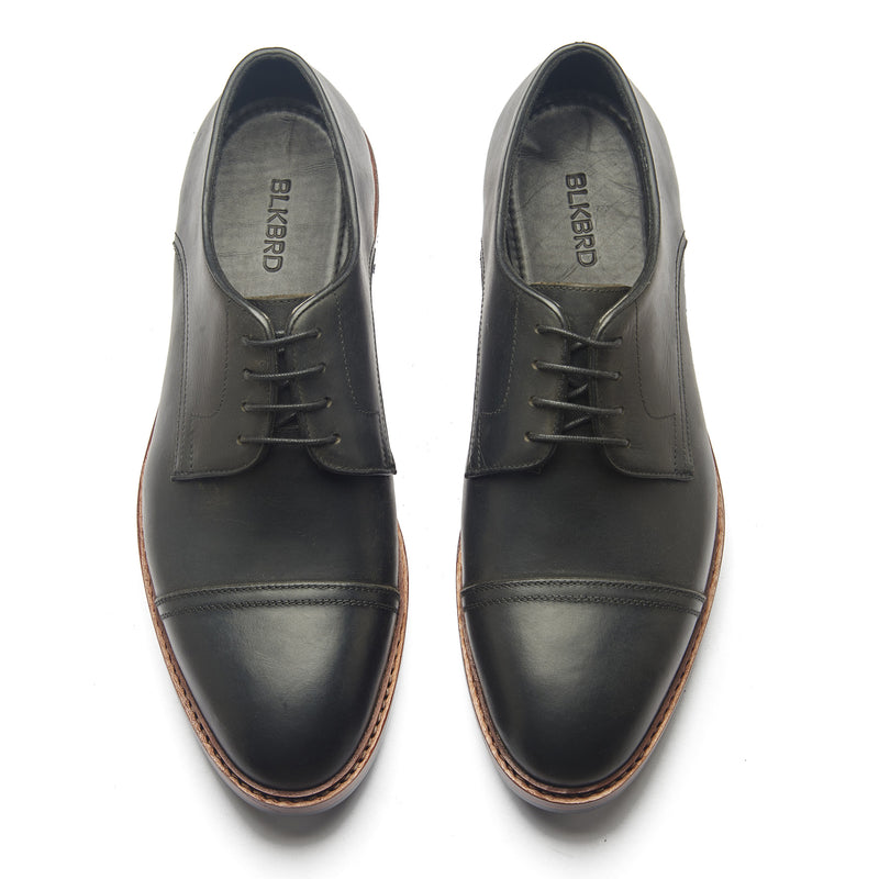 Junior, Cap-Toe Derby Shoe - Black Waxy Pull-up | Hand Welted New Age