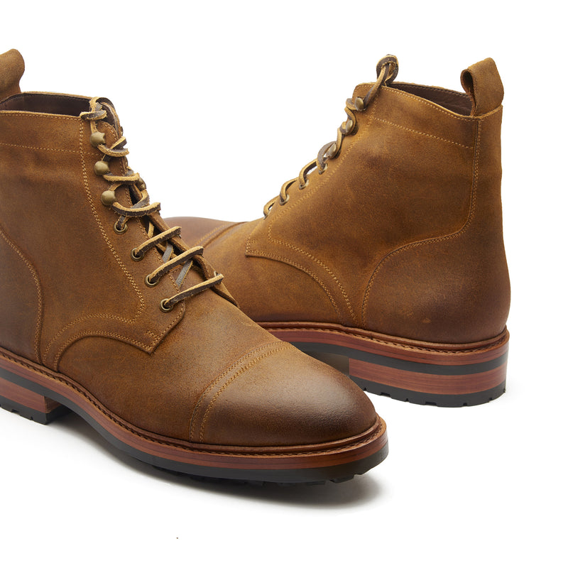 Dixon, Cap-Toe Derby Boot - CF Stead Waxy Suede Wheatbuck | Hand Welted Service Boots