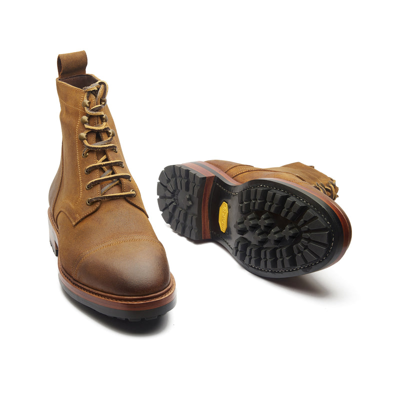 Dixon, Cap-Toe Derby Boot - CF Stead Waxy Suede Wheatbuck | Hand Welted Service Boots