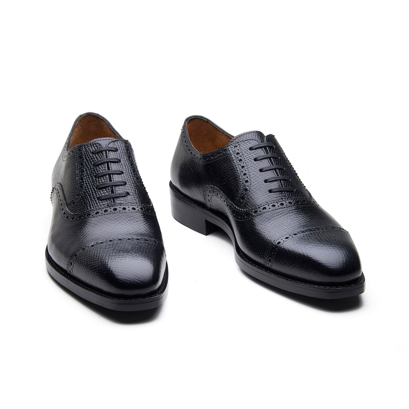 Bemer-X, Quarter Brogue Oxford - Horween Hatch-grain Black | Hand Welted Contemporary Classics