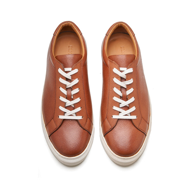 Prydz, Lace-up Sneaker - Cognac Pebble Grain | Smart Casuals