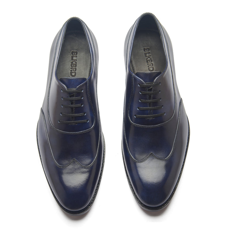 Jürgen, Austerity Wingtip Spiral Oxford - Navy Museum Calf | Hand Welted Spiral Collection