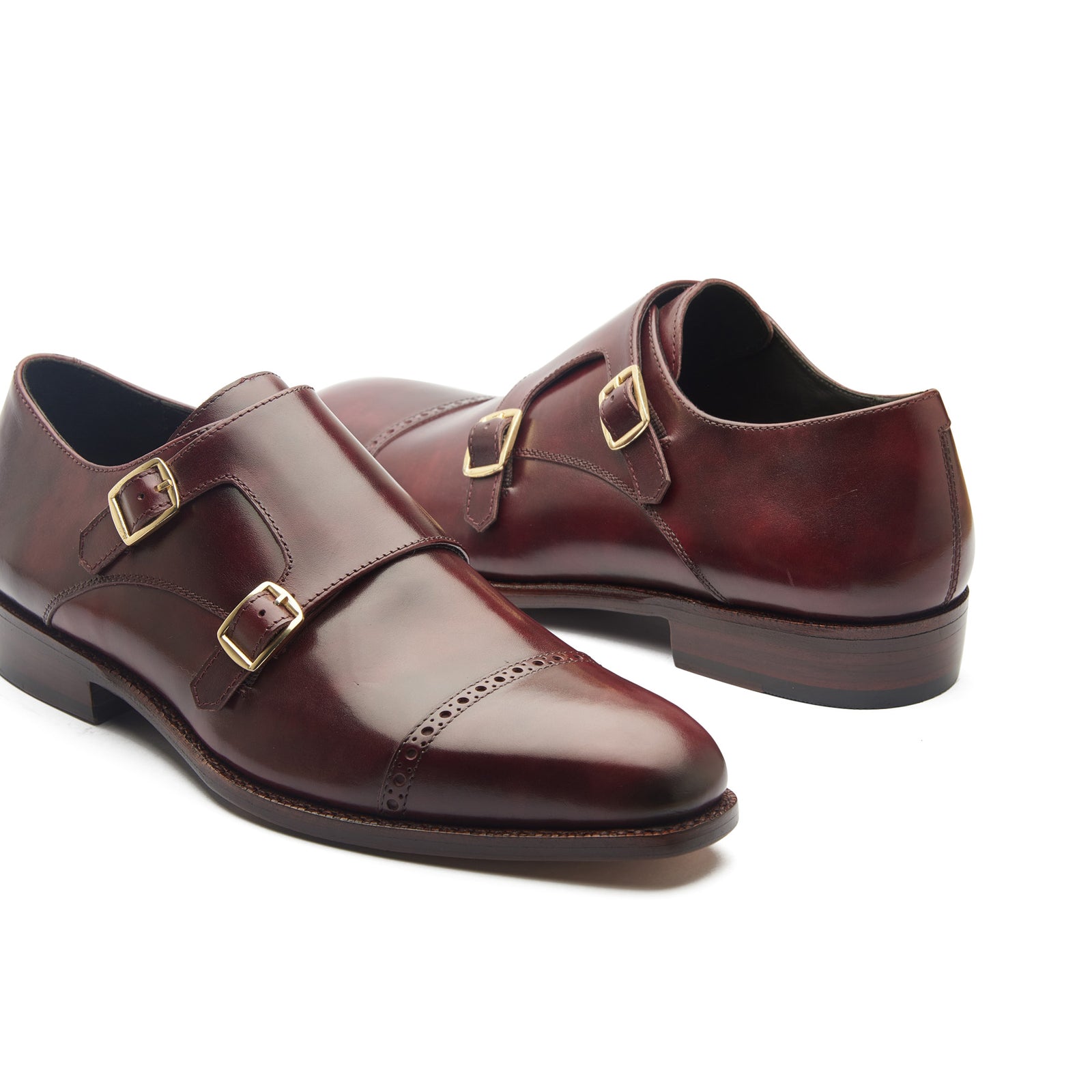 Aspen Double Monk Strap Burgundy Museum Calf Hand Welted Contempo BLKBRD SHOEMAKER HAND WELTED SHOES HANDCRAFTED IN INDIA
