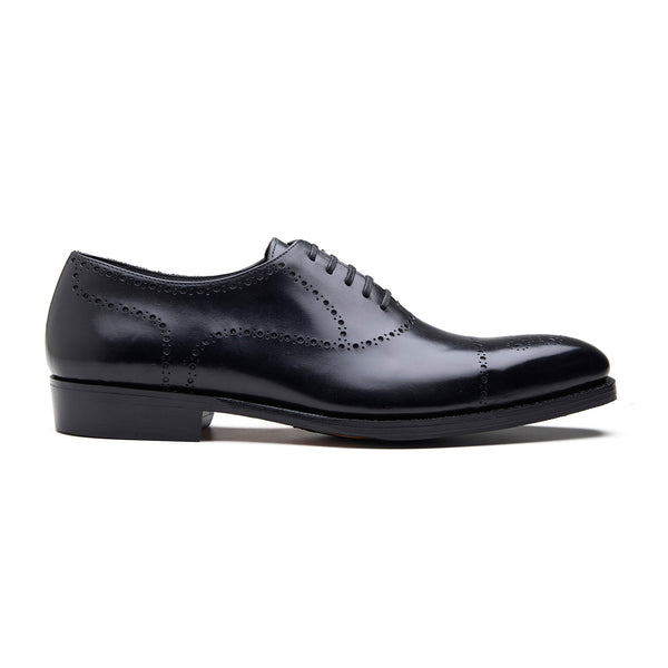 Constello, True Seamless | Faux Cap-toe Semi Brogue, Hand Welted - Black Aniline Calf