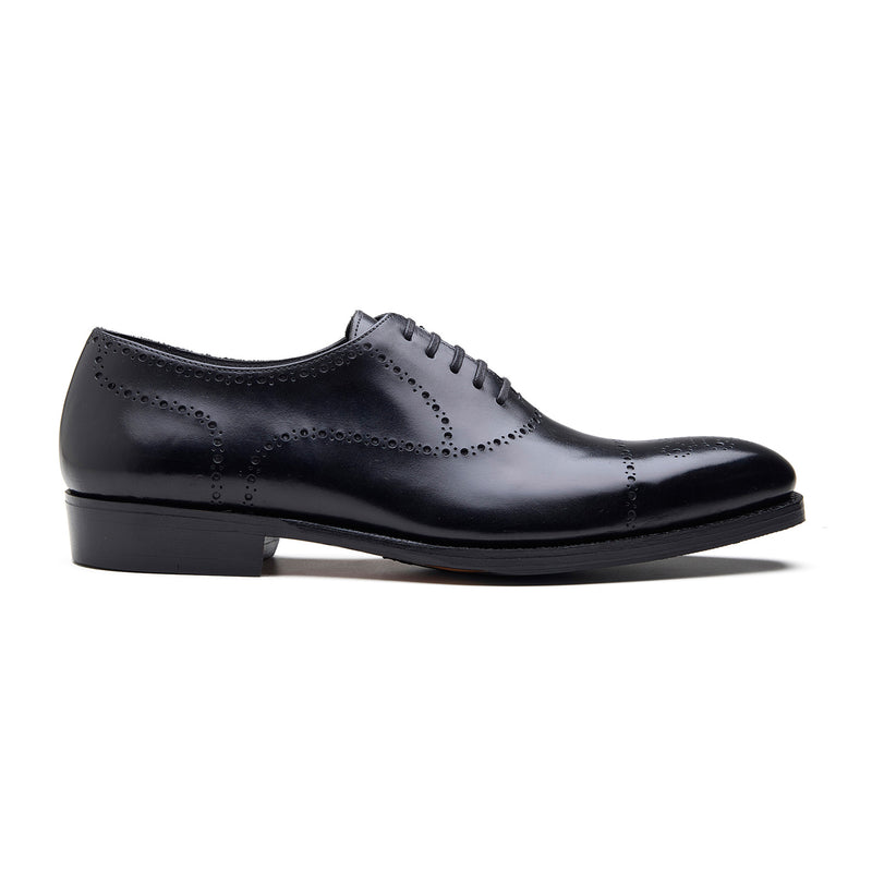 Constello, True Seamless | Faux Cap-toe Semi Brogue, Hand Welted - Black Aniline Calf