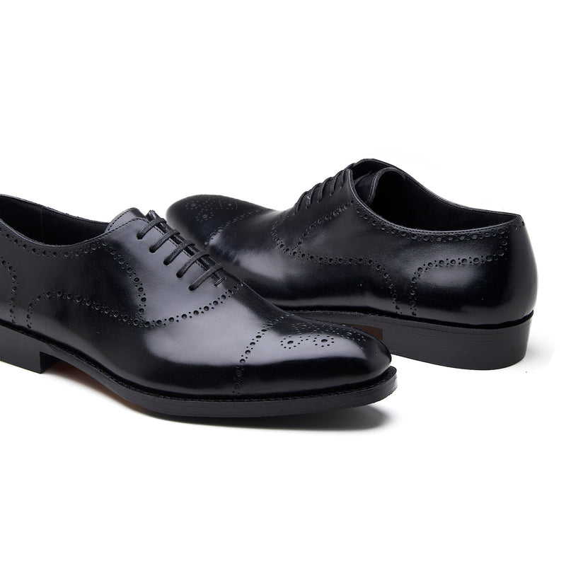 Constello, True Seamless | Faux Cap-toe Semi Brogue, Hand Welted - Black Aniline Calf