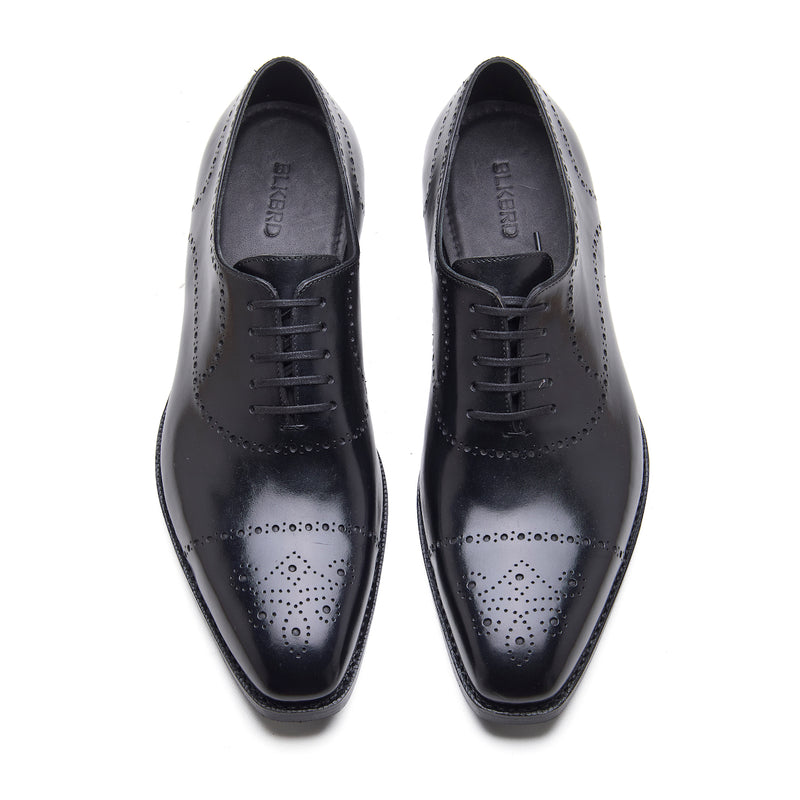 Constello, True Seamless | Faux Cap-toe Semi Brogue, Hand Welted - Black Aniline Calf