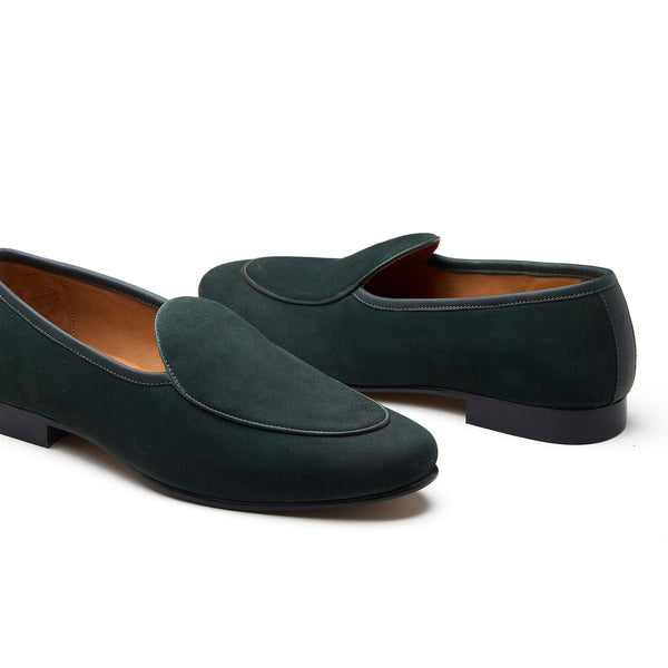 Lorenzo, Belgian Loafer - Castorino Suede Bottle Green | Blake Stitched | Classics Collection