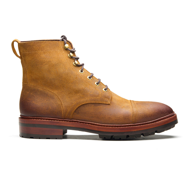 Dixon, Cap-Toe Derby Boot - CF Stead Waxy Suede Wheatbuck | Hand Welted Service Boots