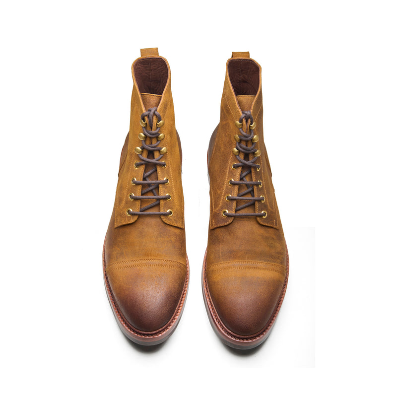 Dixon, Cap-Toe Derby Boot - CF Stead Waxy Suede Wheatbuck | Hand Welted Service Boots