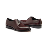 Ingrid-X, Split Toe Blucher Derby - Burgundy Hatch-grain & Suede | Hand Welted Contemporary Classics