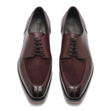 Ingrid-X, Split Toe Blucher Derby - Burgundy Hatch-grain & Suede | Hand Welted Contemporary Classics