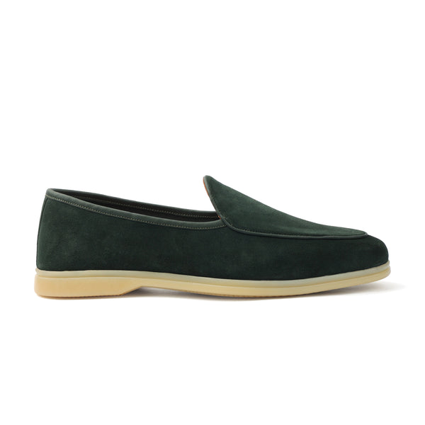 Lorenzo, Belgian Loafer - Castorino Suede Bottle Green | Unlined Flex Collection