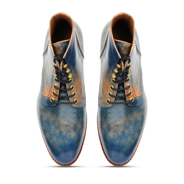 Ocean, Hand Welted Boot - Shell Cordovan Marble Blue |Cordovan Series