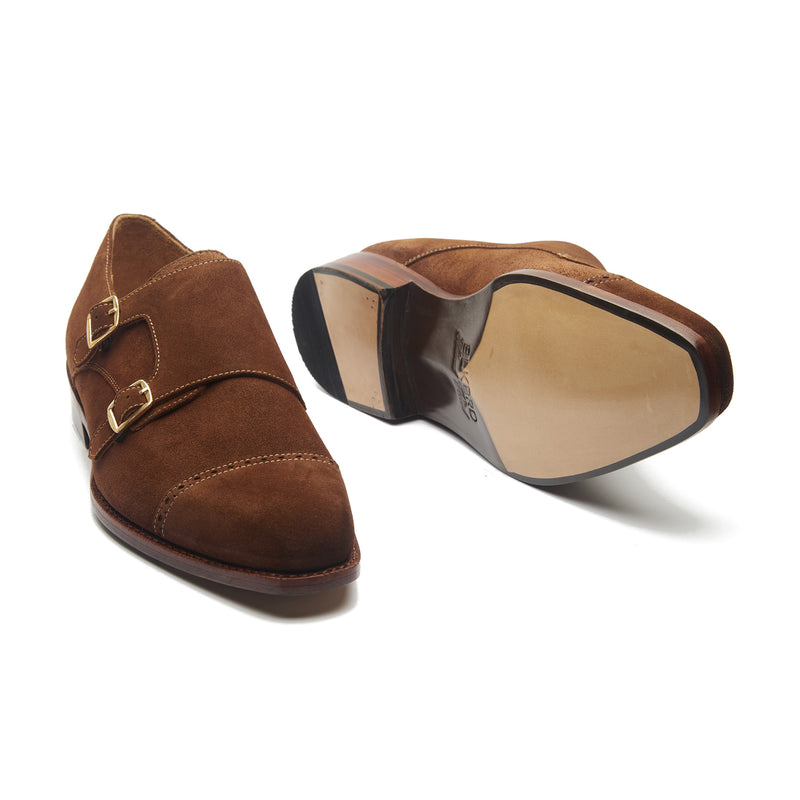 Aspen, Double Monk Strap - French Brown Calf Suede | Hand Welted Summer Classics