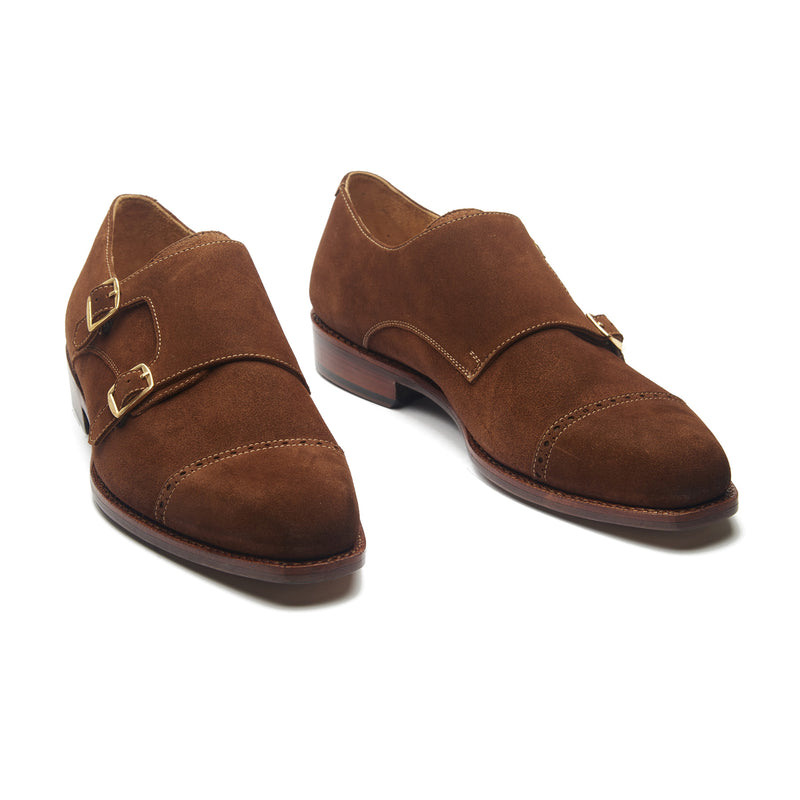 Aspen, Double Monk Strap - French Brown Calf Suede | Hand Welted Summer Classics