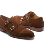 Aspen, Double Monk Strap - French Brown Calf Suede | Hand Welted Summer Classics