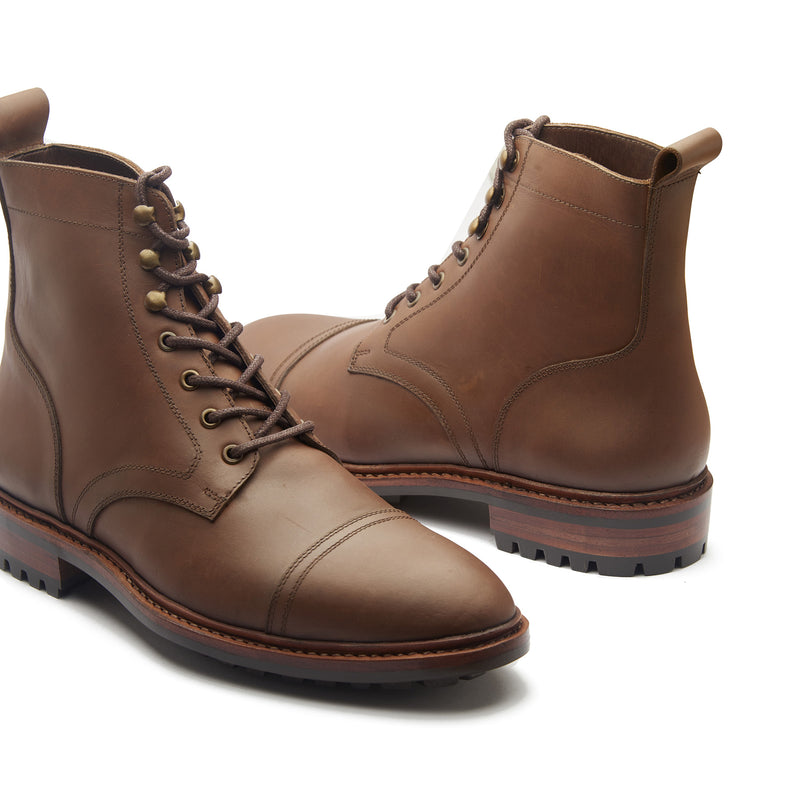 Dixon, Cap-Toe Derby Boot - Brown Pullup | Hand Welted Stout Boots