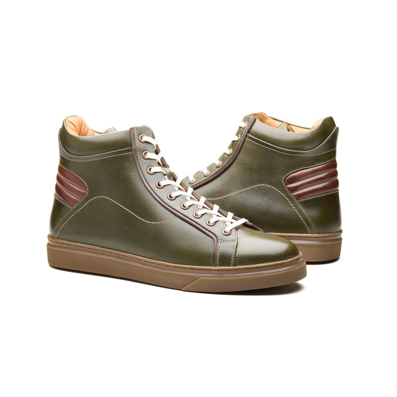 Kaiser, High Top Work Sneaker - Olive Pullup | Smart Casuals