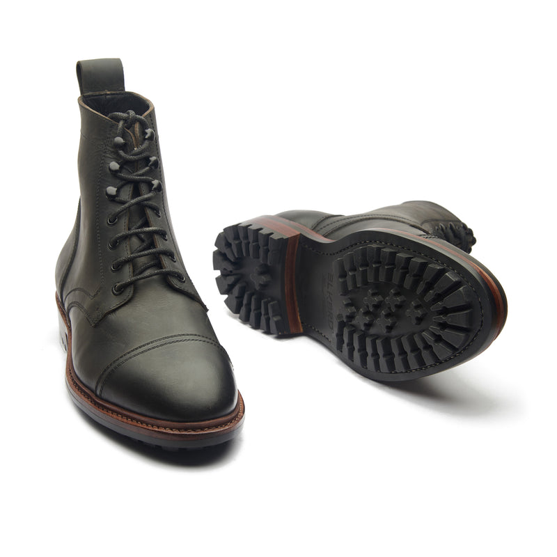 Dixon, Cap-Toe Derby Boot - Black Pullup | Hand Welted Stout Boots