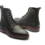 Dixon, Cap-Toe Derby Boot - Black Pullup | Hand Welted Stout Boots