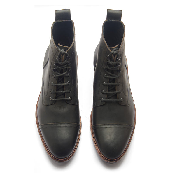 Dixon, Cap-Toe Derby Boot - Black Pullup | Hand Welted Stout Boots