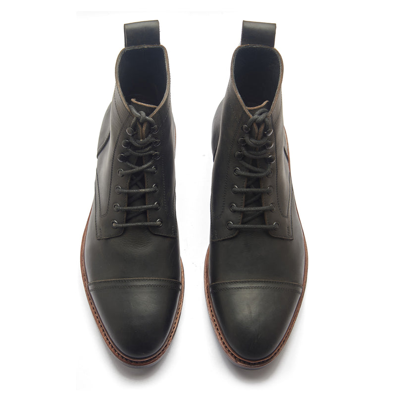 Dixon, Cap-Toe Derby Boot - Black Pullup | Hand Welted Stout Boots