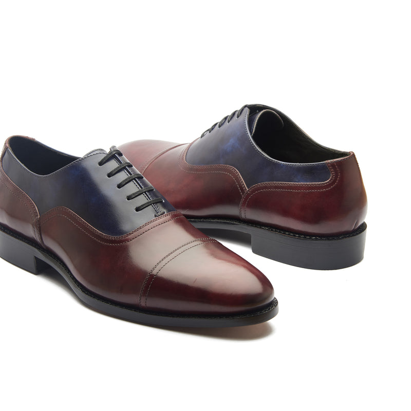 Enzo, Contemporary Balmoral - Navy & Burgundy Museum Calf | Hand Welted Contemporary Classics