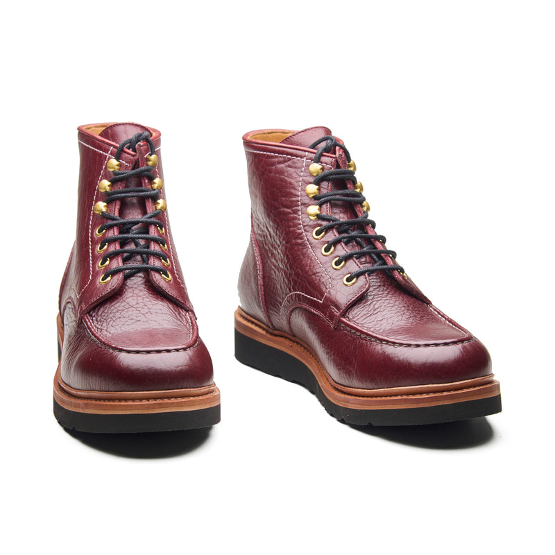 Dallas, Moctoe Boot - Burgundy Bison | Hand Welted Boots 2.0