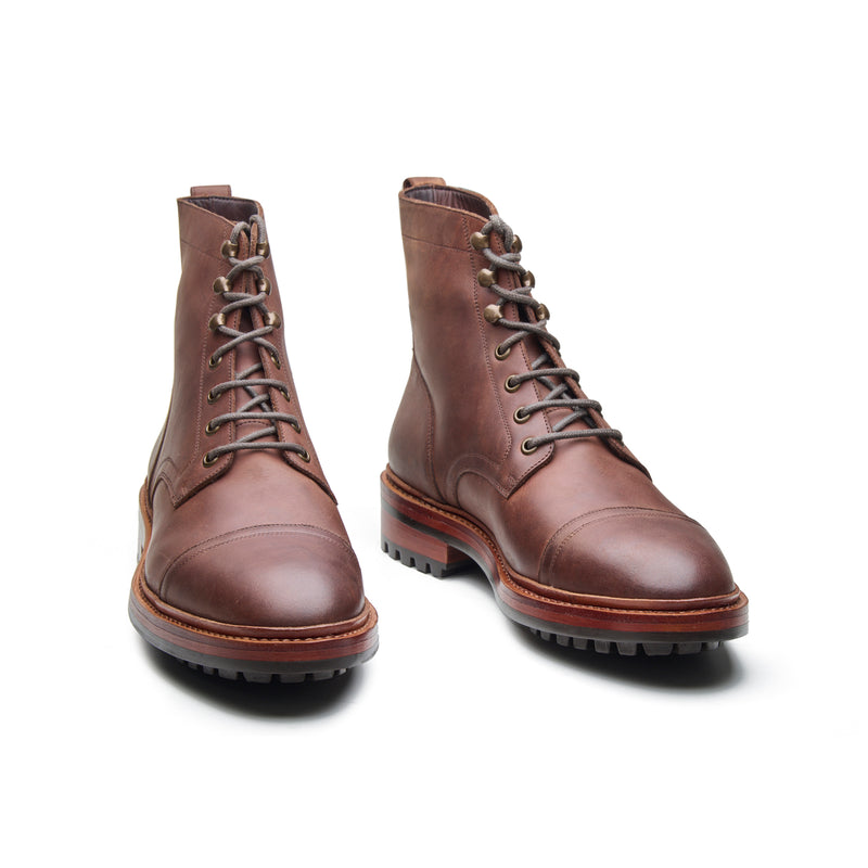 Dixon, Cap-Toe Derby Boot - Brown Pullup | Hand Welted Stout Boots