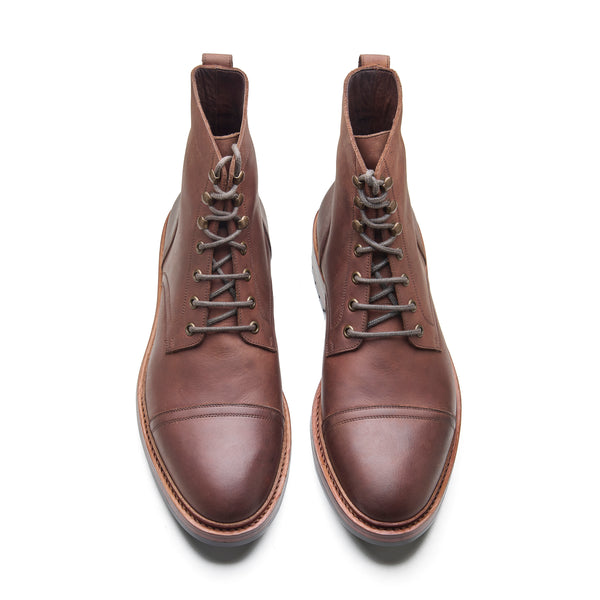 Dixon, Cap-Toe Derby Boot - Brown Pullup | Hand Welted Stout Boots