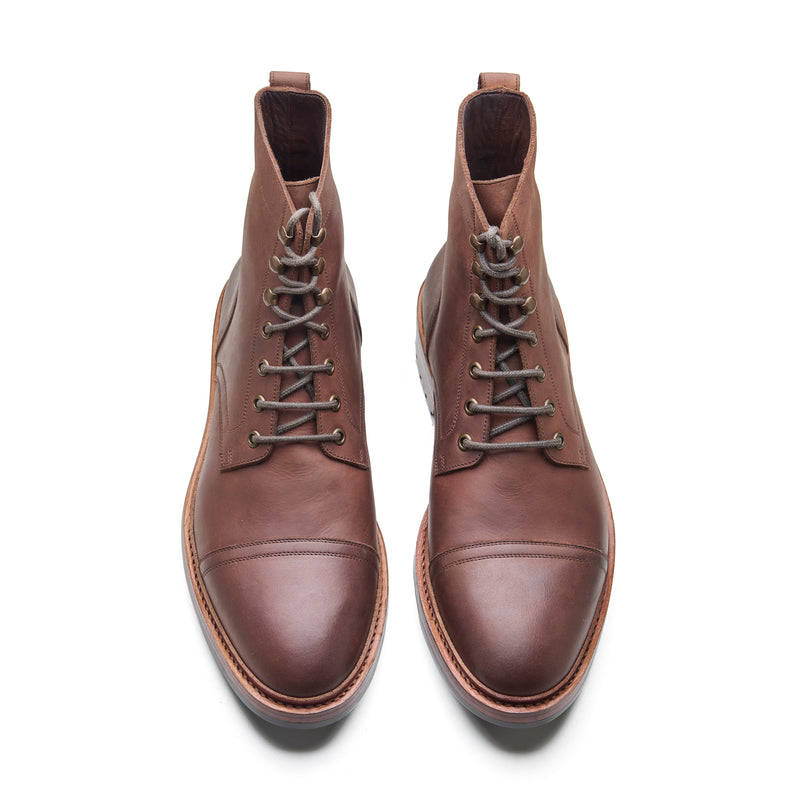 Dixon, Cap-Toe Derby Boot - Brown Pullup | Hand Welted Stout Boots