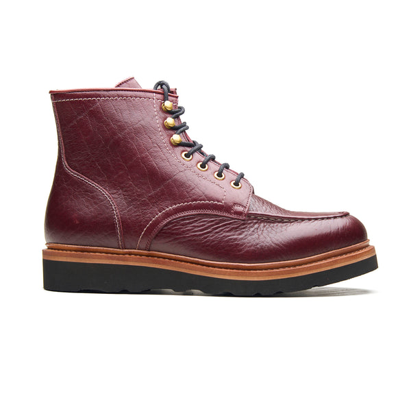 Dallas, Moctoe Boot - Burgundy Bison | Hand Welted Boots 2.0