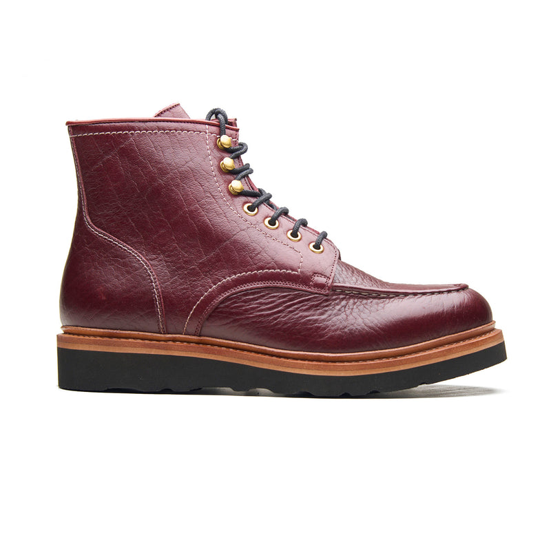 Dallas, Moctoe Boot - Burgundy Bison | Hand Welted Boots 2.0