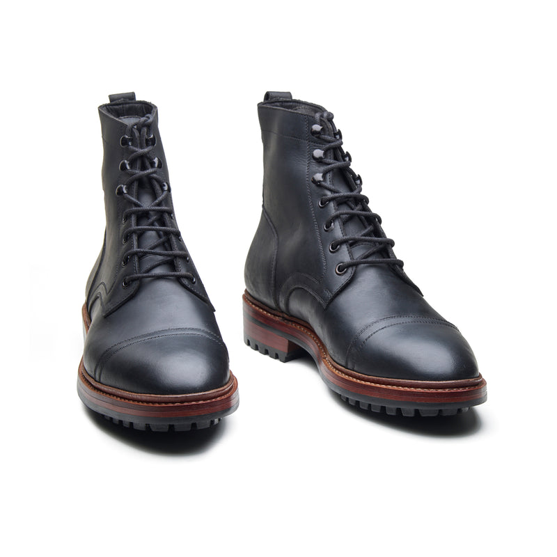 Dixon, Cap-Toe Derby Boot - Black Pullup | Hand Welted Stout Boots