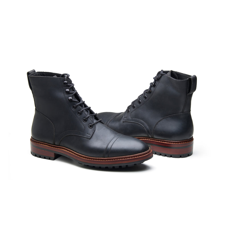 Dixon, Cap-Toe Derby Boot - Black Pullup | Hand Welted Stout Boots