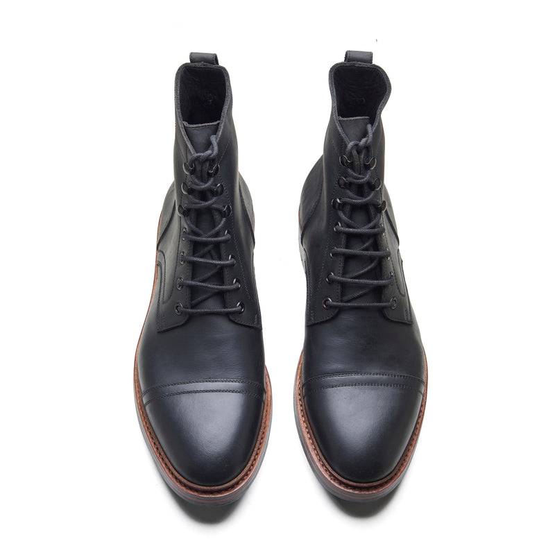 Dixon, Cap-Toe Derby Boot - Black Pullup | Hand Welted Stout Boots
