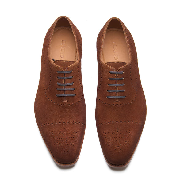 Constello, True Seamless | Faux Cap-toe Semi Brogue, Hand Welted - Castorino Suede French Brown