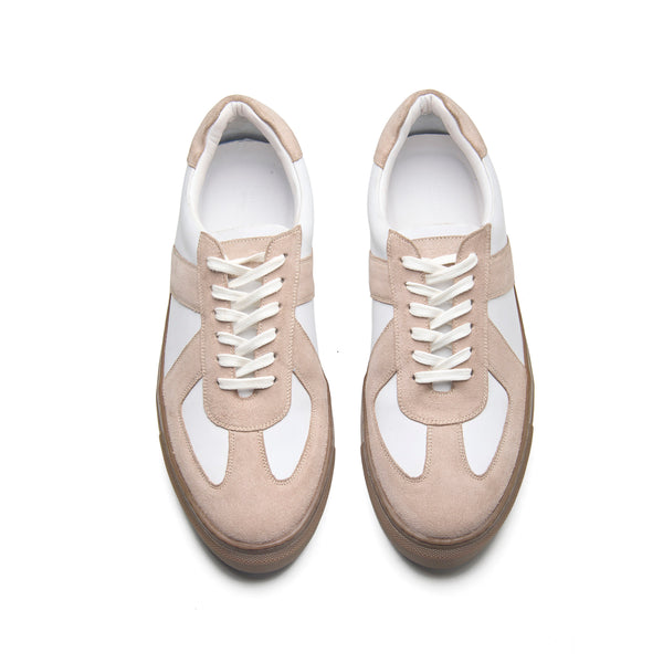 Martin Low Top, German Army Trainer - White & Beige Suede | Smart Casuals