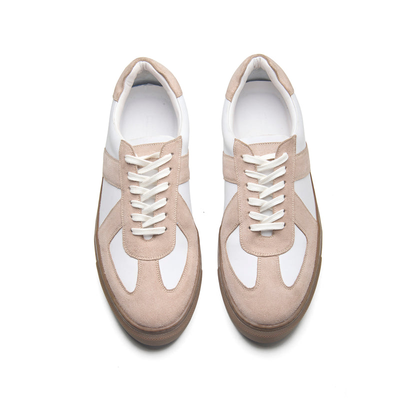 Martin Low Top, German Army Trainer - White & Beige Suede | Smart Casuals