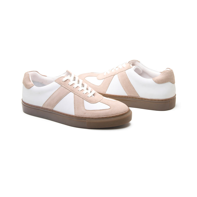 Martin Low Top, German Army Trainer - White & Beige Suede | Smart Casuals