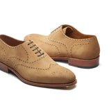 CONSTELLO-Z, TRUE SEAMLESS WHOLE-CUT FAUX WINGTIP BROGUE, HAND WELTED - CASTORINO SUEDE CASHEW
