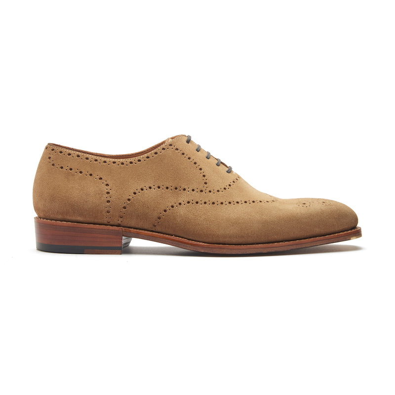Constello-Z, True Seamless Whole-Cut Faux Wingtip Brogue, Hand Welted - Castorino Suede Cashew